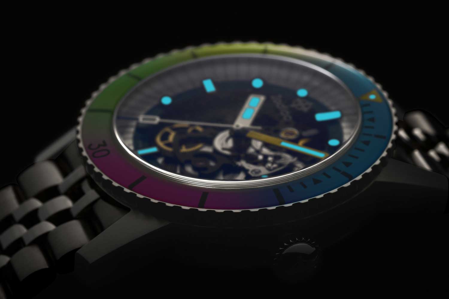 Đồng hồ Zodiac Super Sea Wolf Skeleton 6-15 Rainbow
