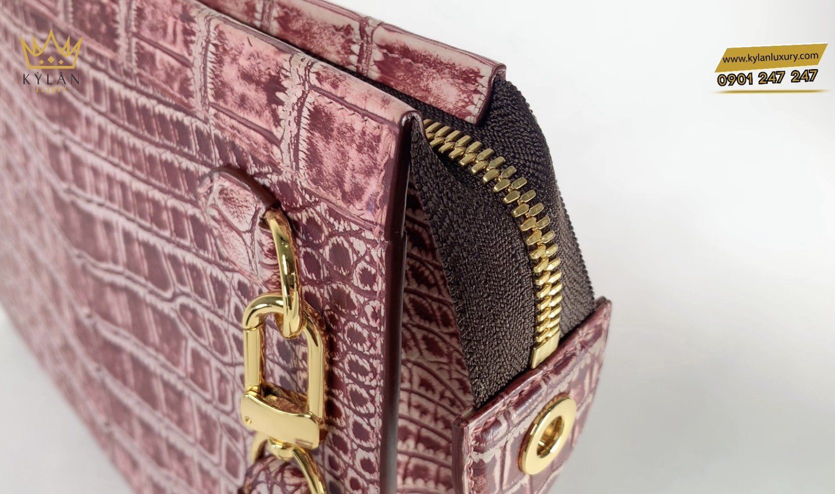 Kỳ Lân Luxury 619a9a226ea6a2f8fbb735 Túi da cá sấu alligator đỏ hồng