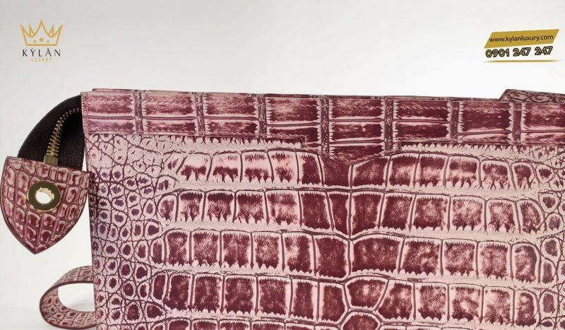 Túi da cá sấu alligator đỏ hồng