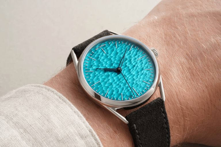 Kỳ Lân Luxury anordain model 3 method aqua min Đồng hồ anOrdain Model 3 với mặt số tráng men vân gỗ