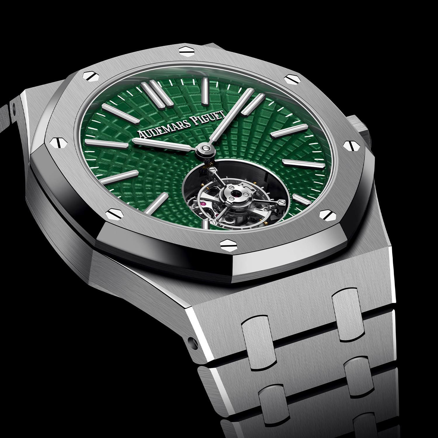 Kỳ Lân Luxury audemars piguet royal oak selfwinding flying tourbillon green 26534ti oo 1220ti 01 1 Tìm hiểu về thương hiệu đồng hồ Audemars Piguet chơi lớn với sắc xanh lá trong năm 2021 (PHẦN 2)