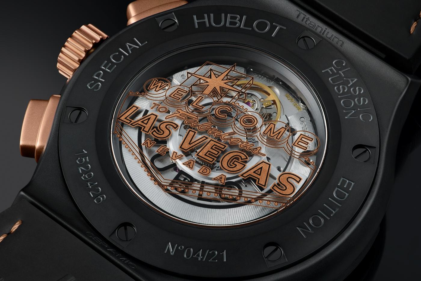 Kỳ Lân Luxury classic fusion chronograph las vegas boutique back 1 Hublot khắc họa đầy tinh tế sự sôi nổi của Las Vegas với các sản phẩm mới của dòng Classic Fusion