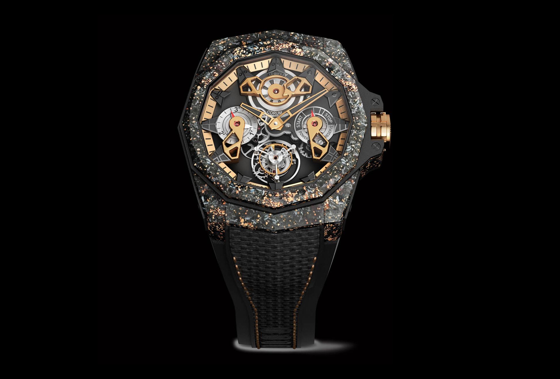 Kỳ Lân Luxury corum admiral 45 automatic openworked flying tourbillon carbon gold 3e514581 729e 483a 9ed4 06a79deddfab TOP 5 mẫu đồng hồ Tourbillon tỏa sáng ở sự kiện Watches & Wonders 2021