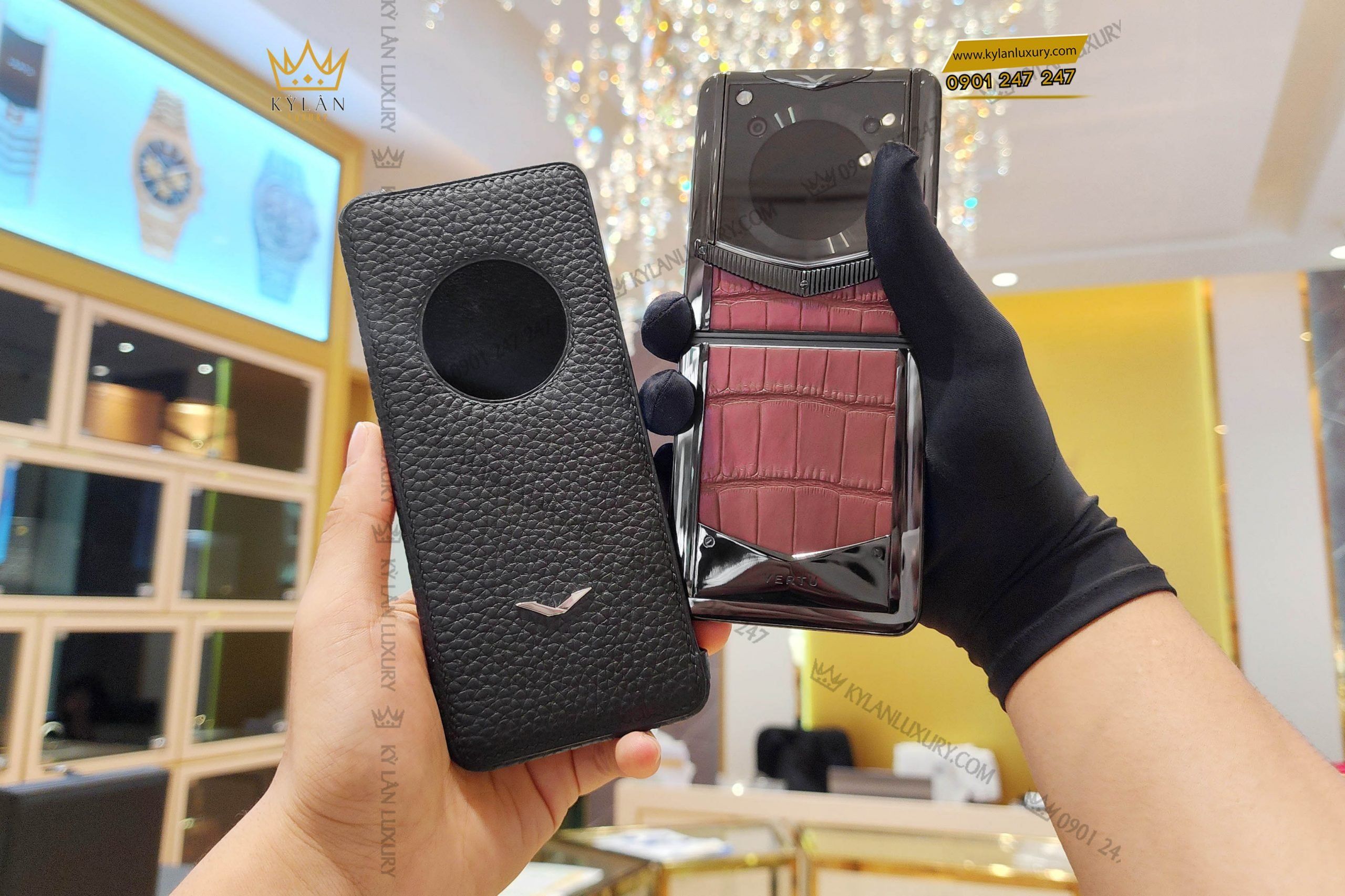 Kỳ Lân Luxury dien thoai man hinh gap vertu ironflip amber brown bes fee alligator skin 11 1 scaled Điện thoại màn hình gập Vertu Ironflip Amber Brown Bes Fee Alligator Skin