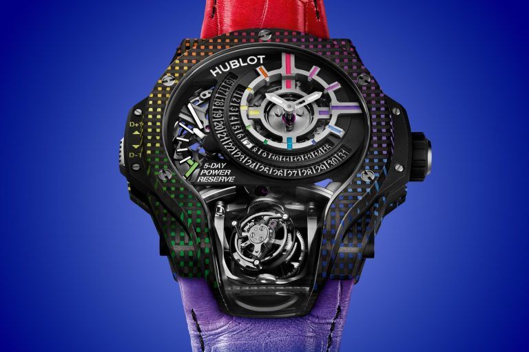 Kỳ Lân Luxury dong ho big bang mp 09 tourbillon bi axis 5 days power reserve rainbow 3d carbon 49 mm 1 Đồng hồ Hublot MP-09 Tourbillon Bi-Axis 5-Day Power Reserve