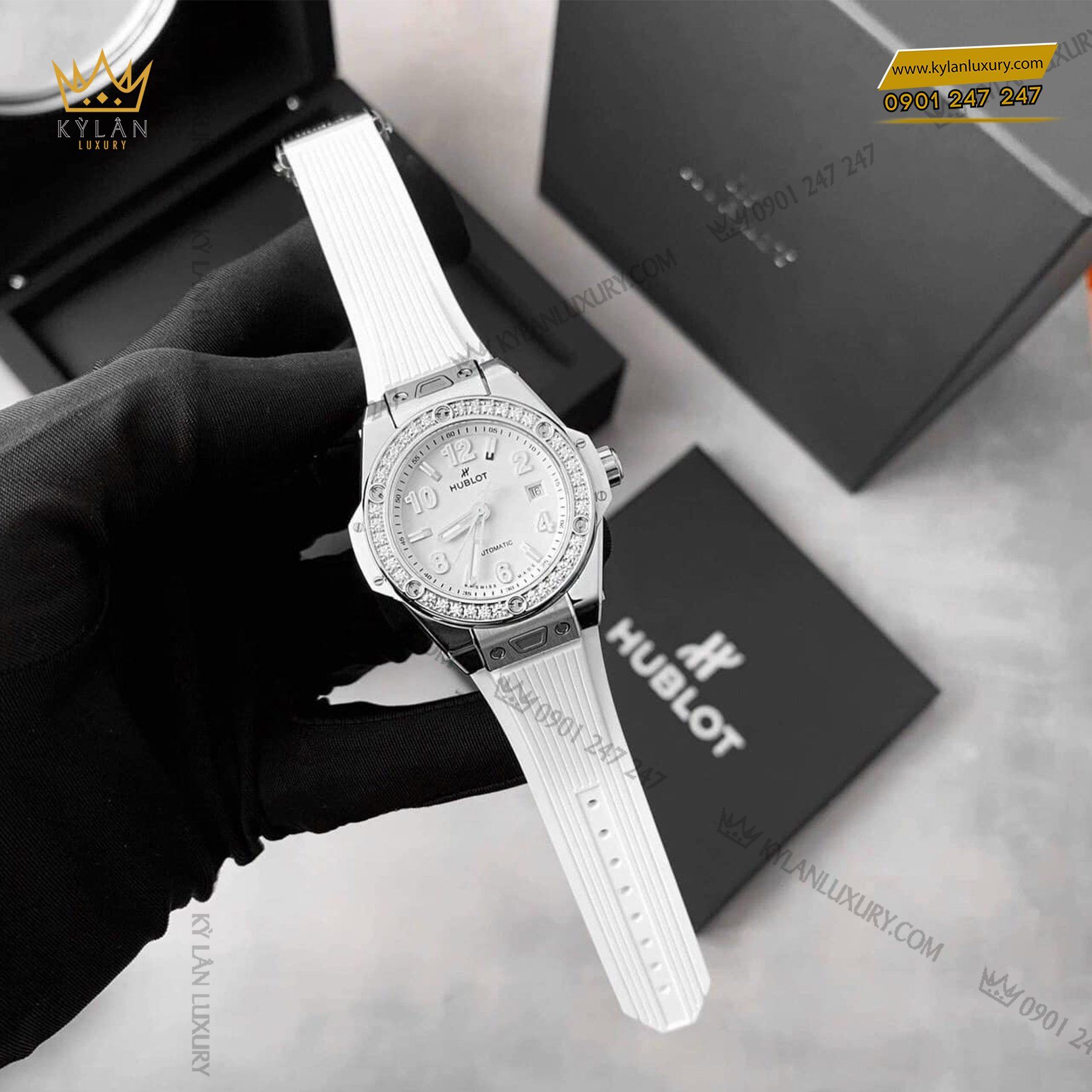 Kỳ Lân Luxury dong ho hublot big bang one click steel white diamonds 33mm 485 se 2010 rw 2 1 Đồng hồ Hublot Big Bang One Click Steel White Diamonds 33mm 485.SE.2010.RW.1204