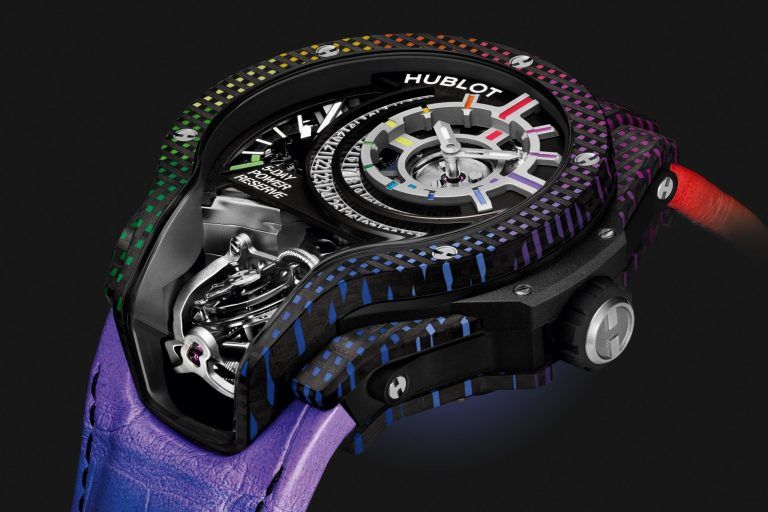 Đồng hồ Hublot Tourbillon Bi Axis Rainbow 3D Carbon 1 Kỳ Lân Luxury dong ho hublot tourbillon bi axis rainbow 3d carbon 2 1 Đồng hồ Hublot Tourbillon Bi Axis Rainbow 3D Carbon