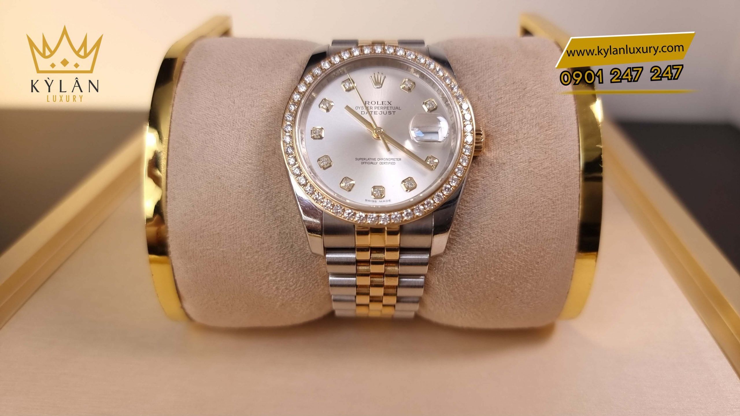 Kỳ Lân Luxury dong ho rolex datejust 116233 vien kim cuong 10 scaled Đồng hồ Rolex Datejust 116233 viền kim cương