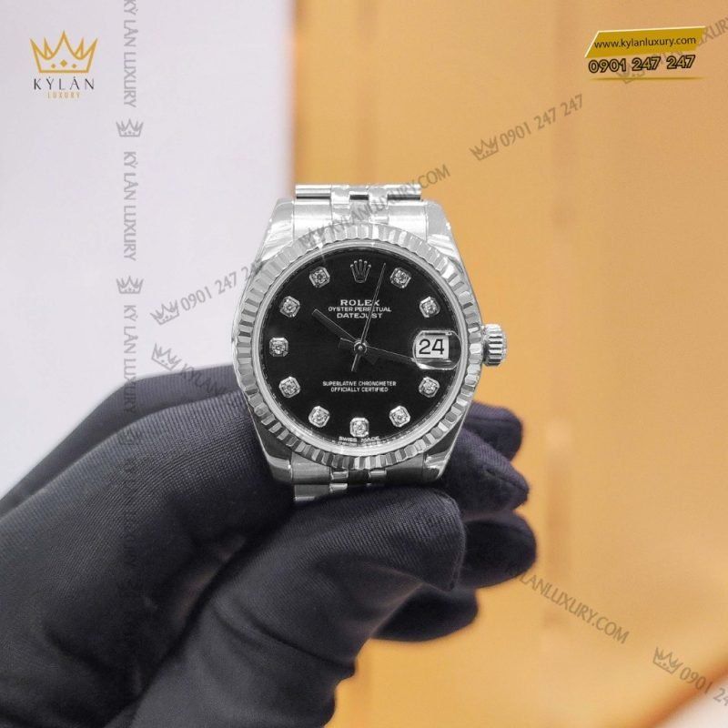 Đồng hồ Rolex Datejust 31 178274-0014 mặt số đen, cọc số kim cương
