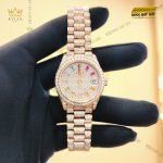 Đồng hồ Rolex Datejust 31 278285RBR vàng Everose, custom full kim cương, cọc số Rainbow