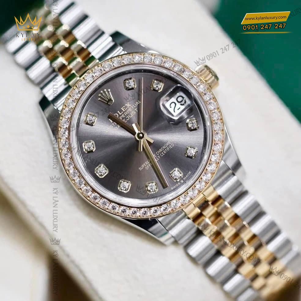 Kỳ Lân Luxury dong ho rolex datejust 31 278383rbr 0022 mat so xam den nam kim cuong 2 Đồng hồ Rolex Datejust 31 278383RBR-0022 mặt số xám đen, nạm kim cương