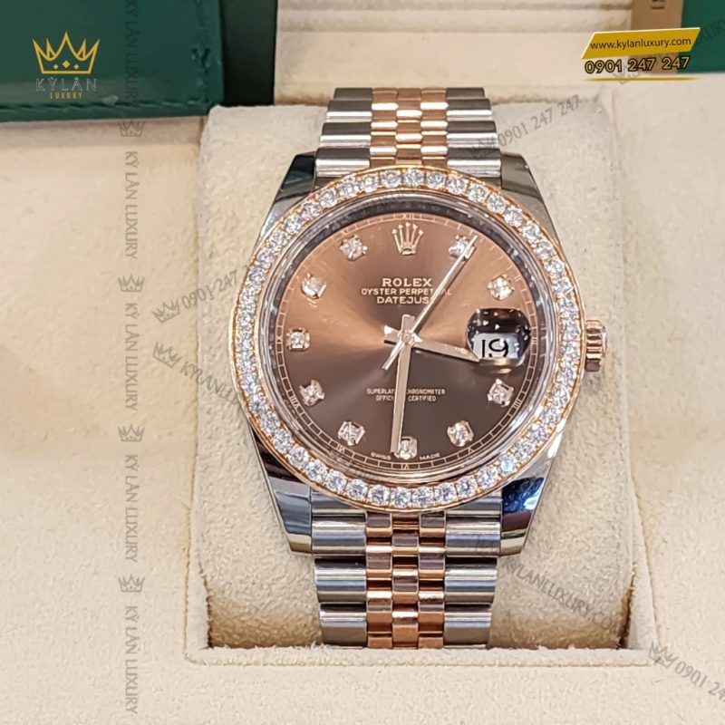 Kỳ Lân Luxury dong ho rolex datejust 41 126331 custom kim cuong 8 1 1 Đồng hồ Rolex Datejust 41 126331 mặt Chocolate vành bezel custom kim cương