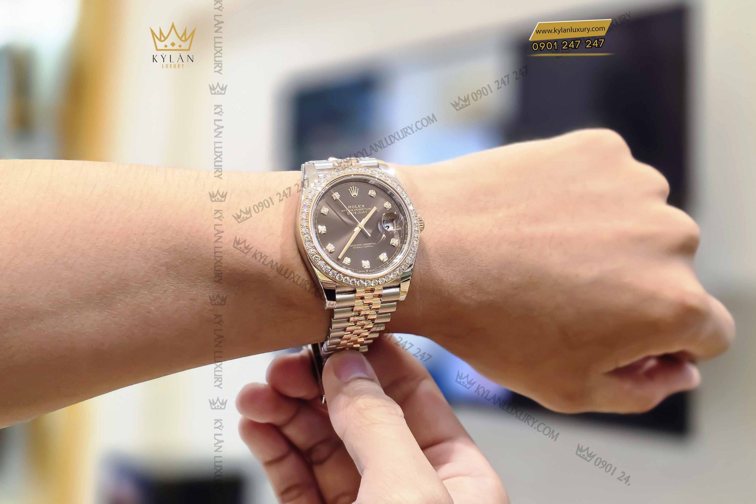 Kỳ Lân Luxury dong ho rolex datejust 41 126331 mat chocolate vanh bezel custom kim cuong 10 1 scaled Đồng hồ Rolex Datejust 41 126331 mặt Chocolate vành bezel custom kim cương