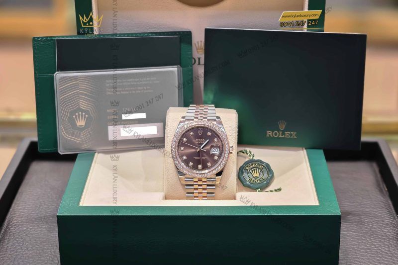 Kỳ Lân Luxury dong ho rolex datejust 41 126331 mat chocolate vanh bezel custom kim cuong 3 scaled 1 Đồng hồ Rolex Datejust 41 126331 mặt Chocolate vành bezel custom kim cương