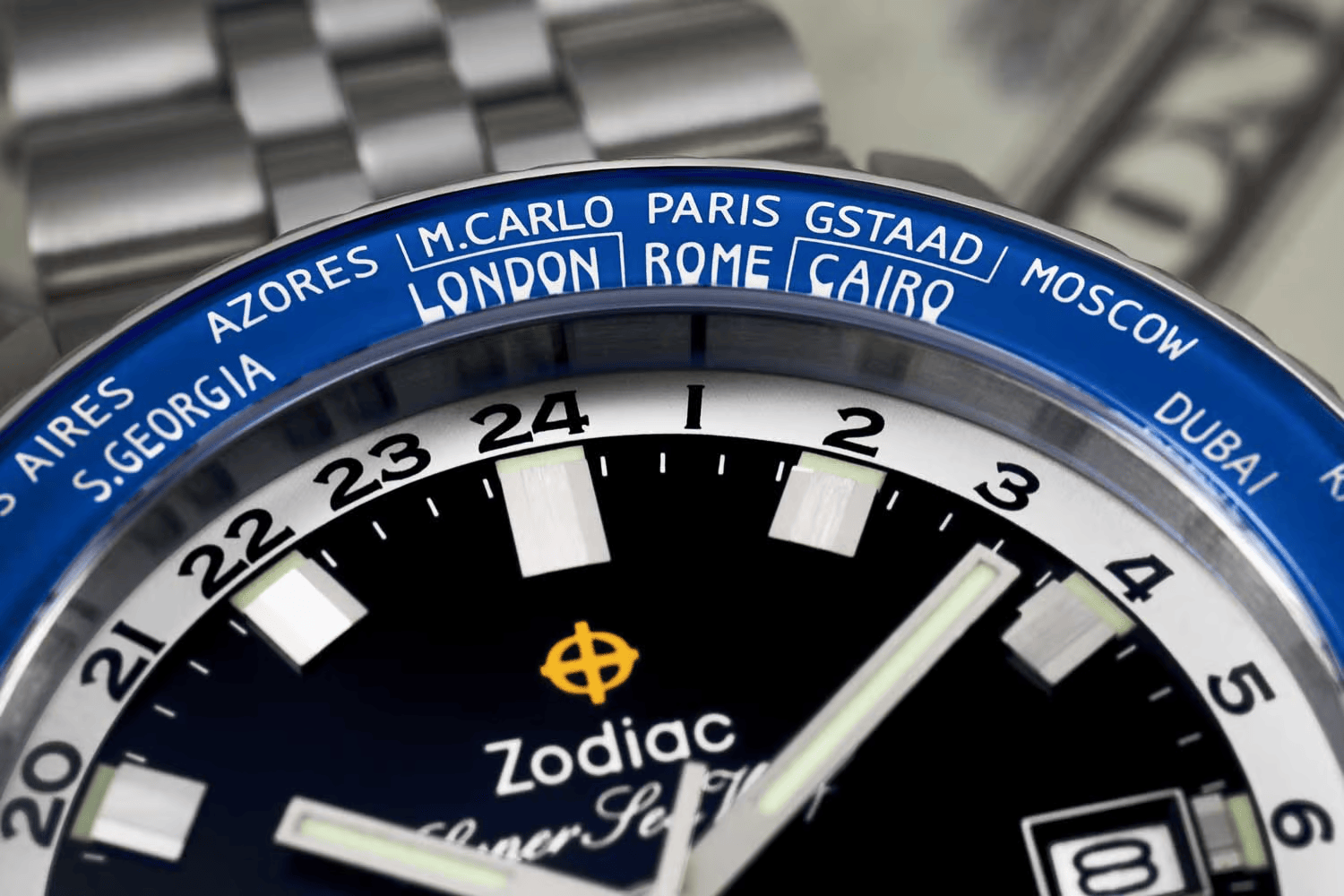 Đồng hồ Zodiac x Rowing Blazers Super Seawolf World Time GMT