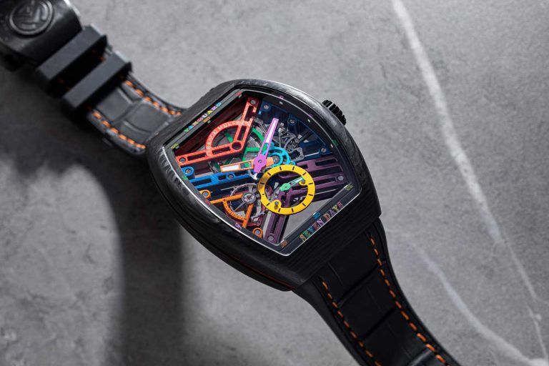 Kỳ Lân Luxury franck muller vanguard skeleton color dreams 2 Chiếc đồng hồ đầy màu sắc Vanguard Skeleton Color Dreams