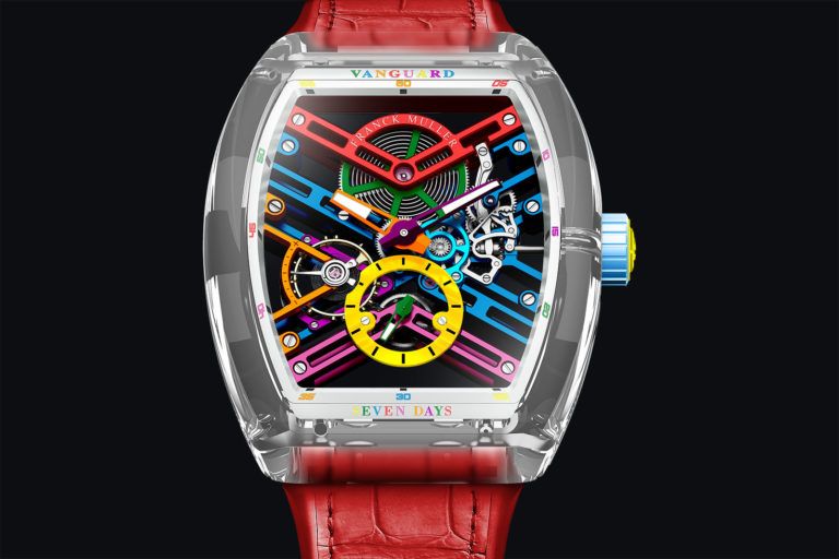 Kỳ Lân Luxury franck muller vanguard skeleton sapphire colour dreams 4 768x512 1 Điểm mặt các mẫu đồng hồ đầy màu sắc đang khuấy động thị trường trong năm 2021