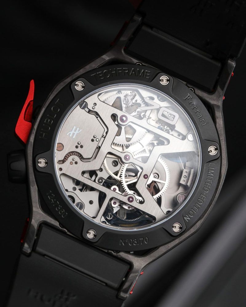 Kỳ Lân Luxury hublot techframe ferrari 70 years tourbillon chronograph 4 1 Hublot Techframe Ferrari Tourbillon Chronograph Titanium