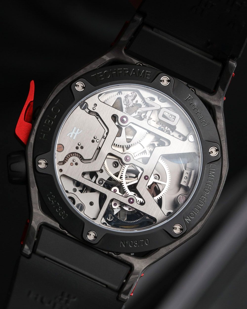 Kỳ Lân Luxury hublot techframe ferrari 70 years tourbillon chronograph 4 Hublot Techframe Ferrari Tourbillon Chronograph Titanium