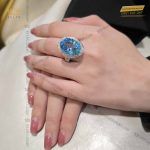Nhẫn nữ oval vàng trắng nguyên khối Au750 đính đá quý xanh dương
