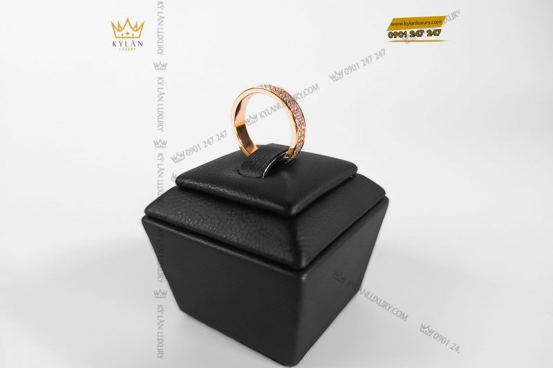 Nhẫn nữ vàng nguyên khối 18k Au750 đính 2 hàng kim cương