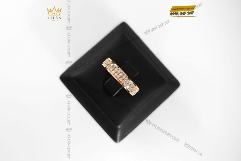 Nhẫn nữ vàng nguyên khối 18k Au750 đính 2 hàng kim cương