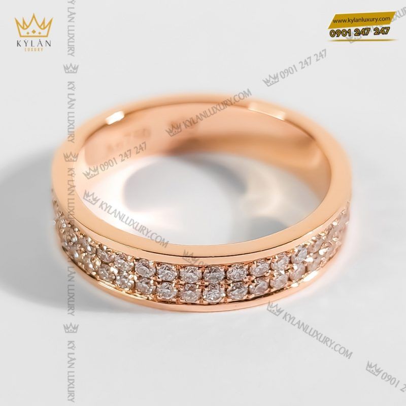 Nhẫn nữ vàng nguyên khối 18k Au750 đính 2 hàng kim cương