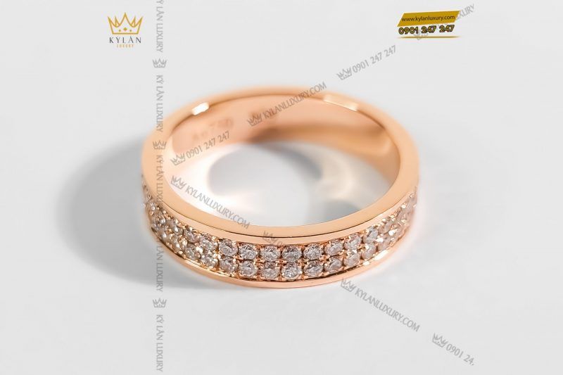 Nhẫn nữ vàng nguyên khối 18k Au750 đính 2 hàng kim cương
