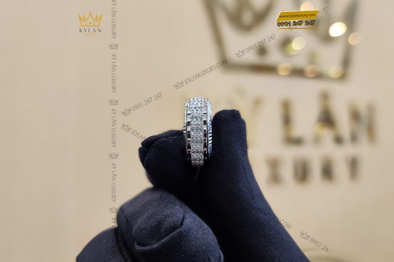 Kỳ Lân Luxury nhan nu xoay rolex vang trang 18k au750 dinh kim cuong 13 1 1 Nhẫn nữ Rolex xoay vàng trắng nguyên khối Au750 đính 3 hàng kim cương