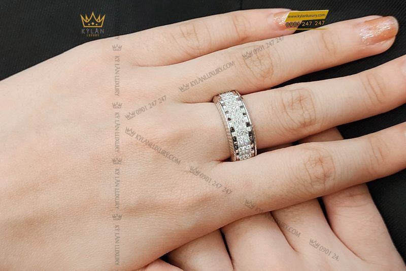 Kỳ Lân Luxury nhan nu xoay rolex vang trang 18k au750 dinh kim cuong 7 scaled 1 Nhẫn nữ Rolex xoay vàng trắng nguyên khối Au750 đính 3 hàng kim cương