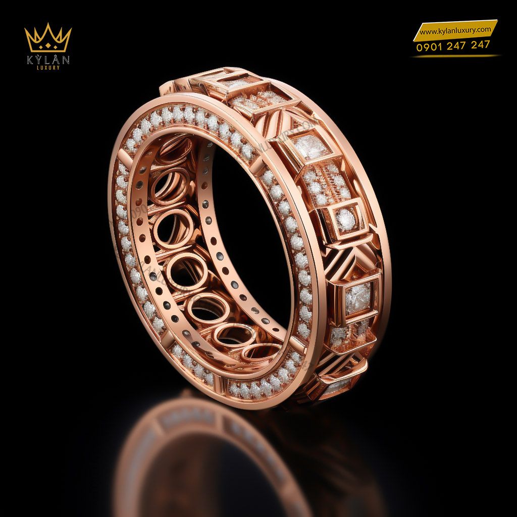 Kỳ Lân Luxury nhan tron vang nguyen khoi 18k au750 dinh kim cuong 4 Nhẫn tròn vàng nguyên khối 18k Au750 đính kim cương