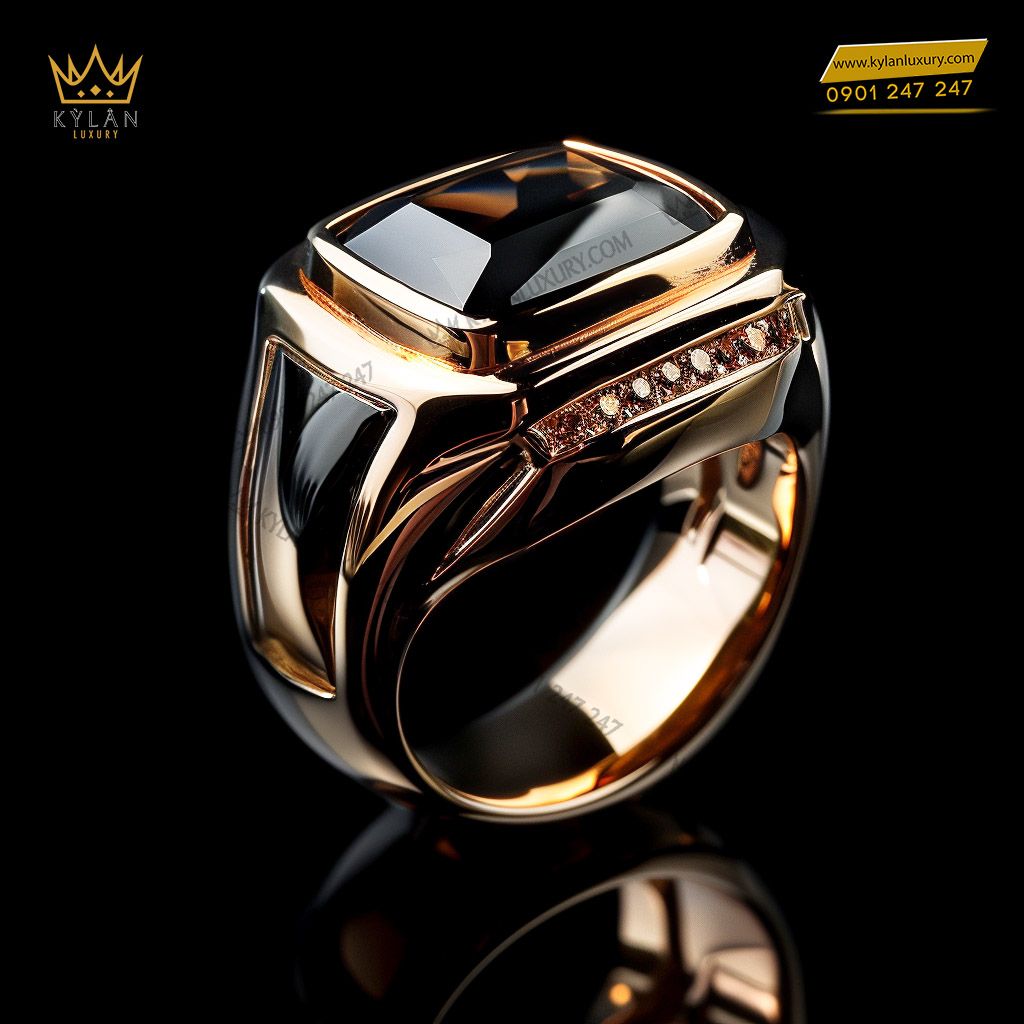Kỳ Lân Luxury nhan vang nguyen khoi 18k au750 dinh da quy nau 1 Nhẫn nam vàng nguyên khối 18k Au750 đính đá quý nâu