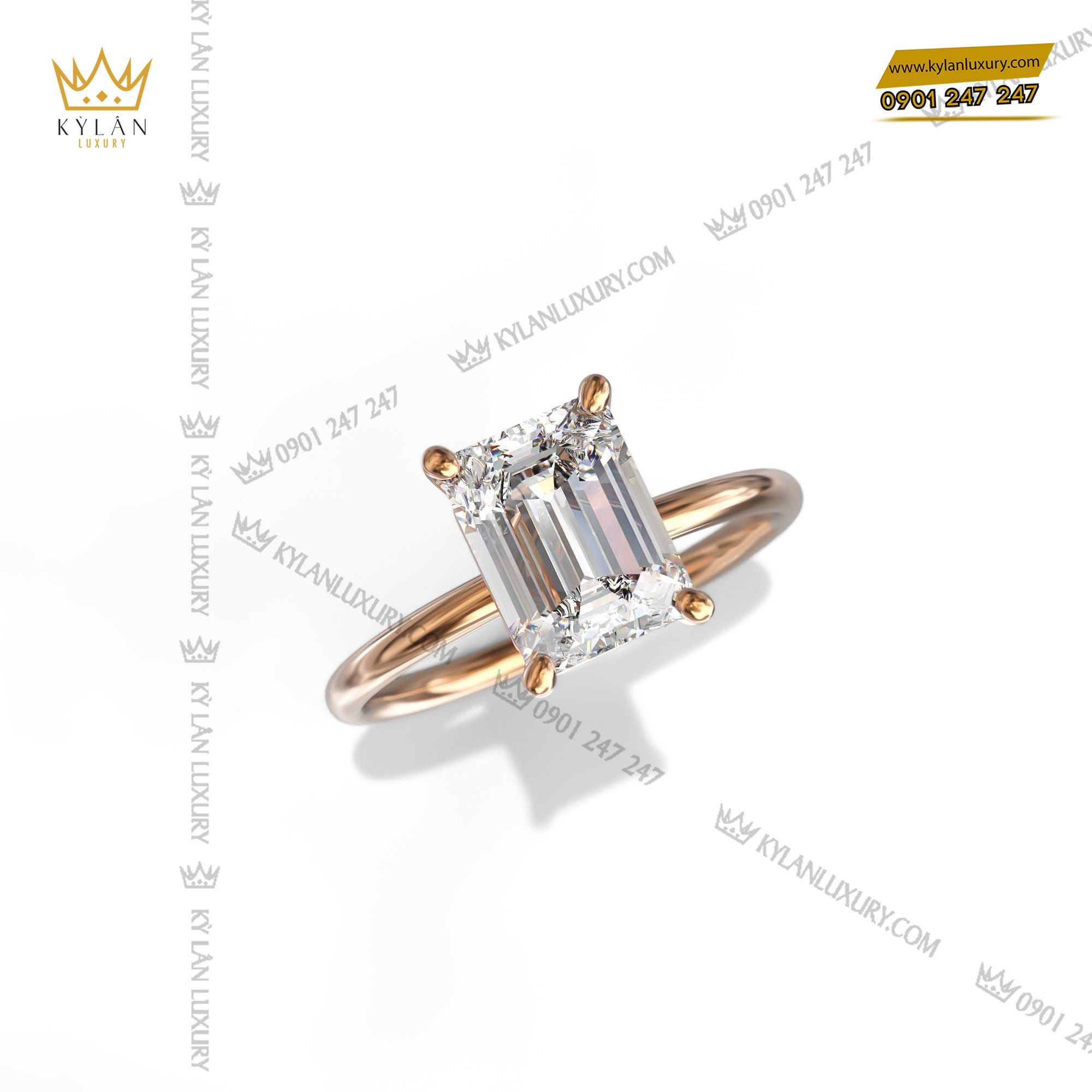 Kỳ Lân Luxury nhan vang nguyen khoi 18k dinh kim cuong emerald 4 Nhẫn vàng nguyên khối 18k đính kim cương emerald