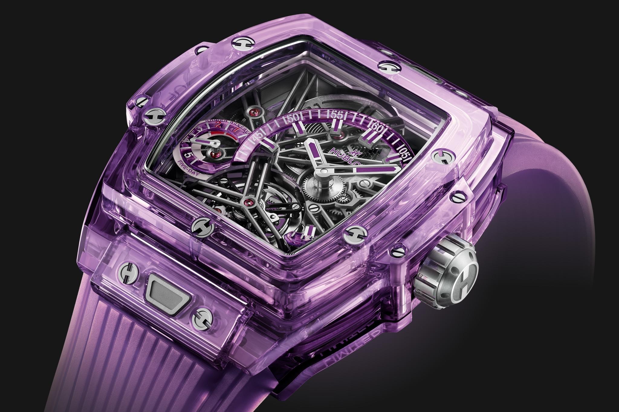 Kỳ Lân Luxury spirit of big bang tourbillon purple sapphire pr shot Đồng hồ Hublot Spirit Of Big Bang Tourbillon Purple Saphire 42mm