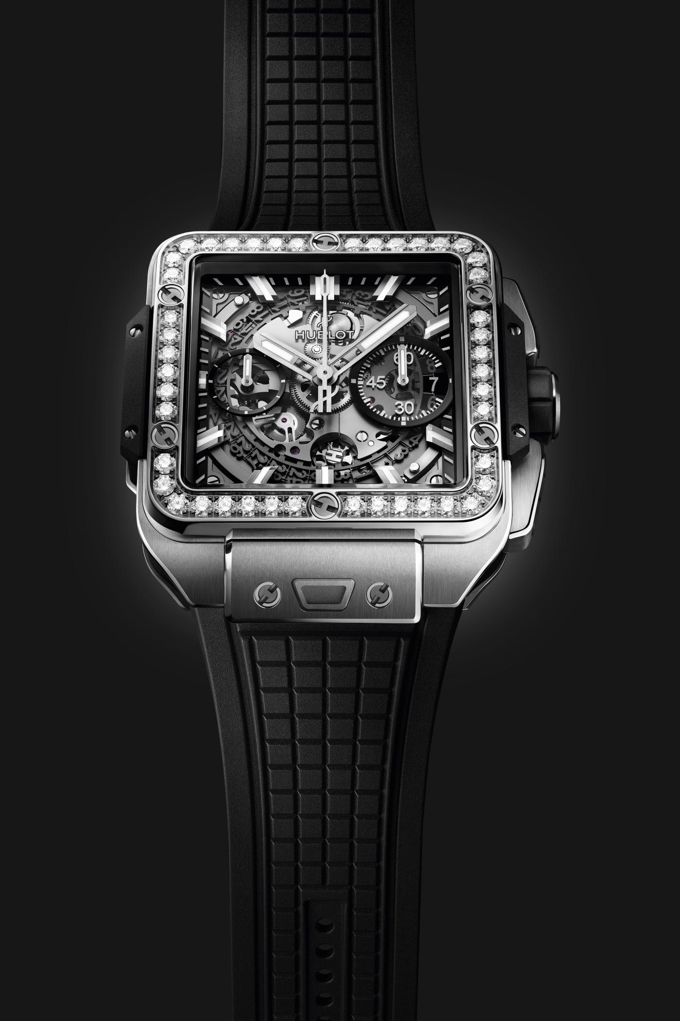 Kỳ Lân Luxury square bang unico titanium diamonds 42mm ad shot 1 Đồng hồ Hublot Square Bang Unico Titanium Diamonds 821.NX.0170.RX.1204