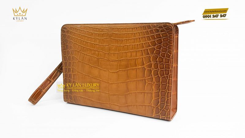 Kỳ Lân Luxury tu i cluch da ca alligator 4 1 scaled 1 Túi clutch da cá alligator brown