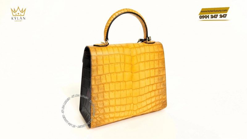 TÚI NỮ DA CÁ ALLIGATOR PHỐI DA EPSOM VÀNG ĐẤT