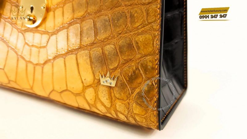 TÚI NỮ DA CÁ ALLIGATOR PHỐI DA EPSOM VÀNG ĐẤT