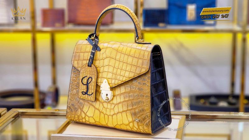 TÚI NỮ DA CÁ ALLIGATOR PHỐI DA EPSOM VÀNG ĐẤT