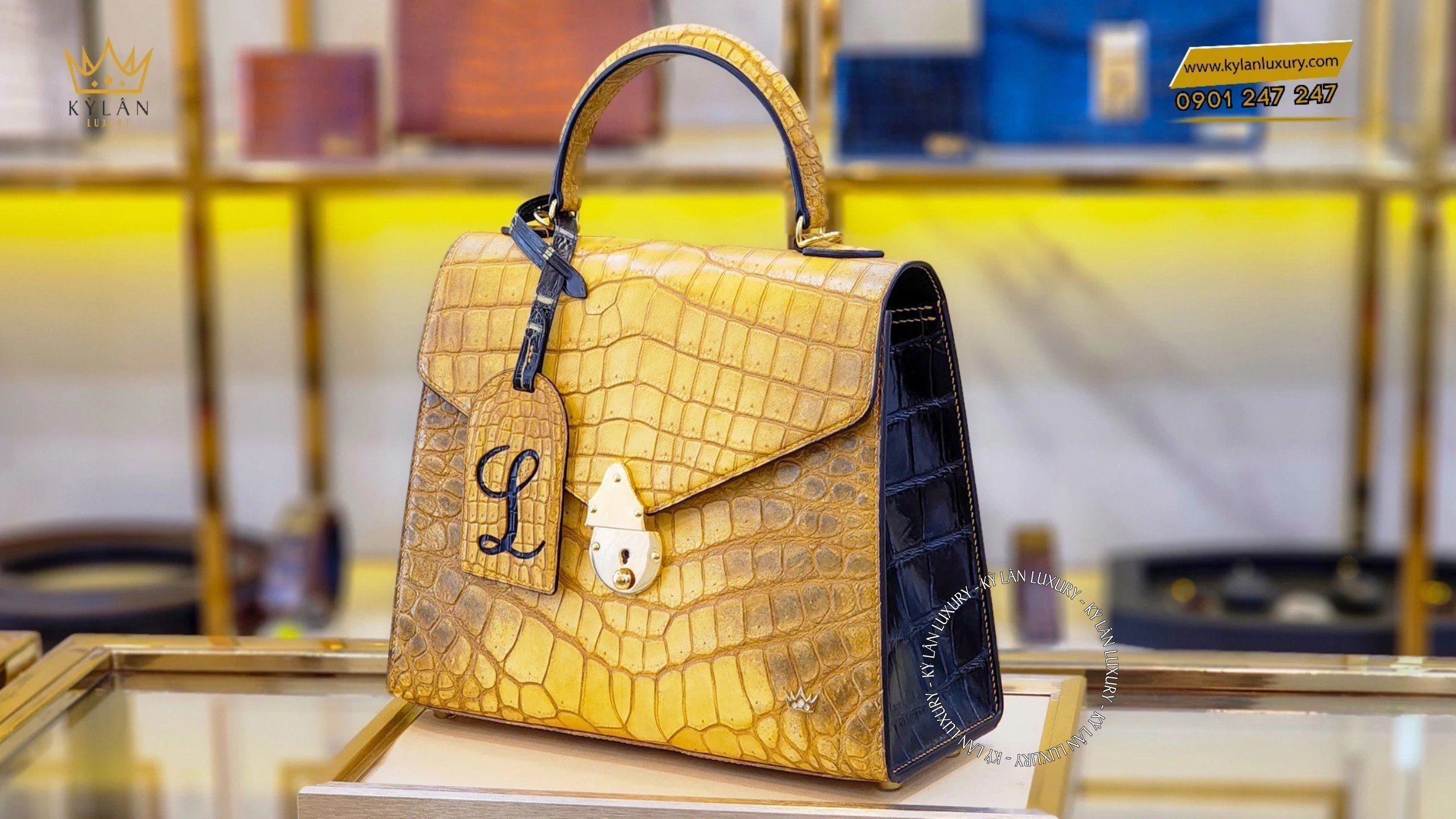 Kỳ Lân Luxury tui 05 jpeg 3385c840 e7ff 4cfe 994a 6bace30e8006 TÚI NỮ DA CÁ ALLIGATOR PHỐI DA EPSOM VÀNG ĐẤT