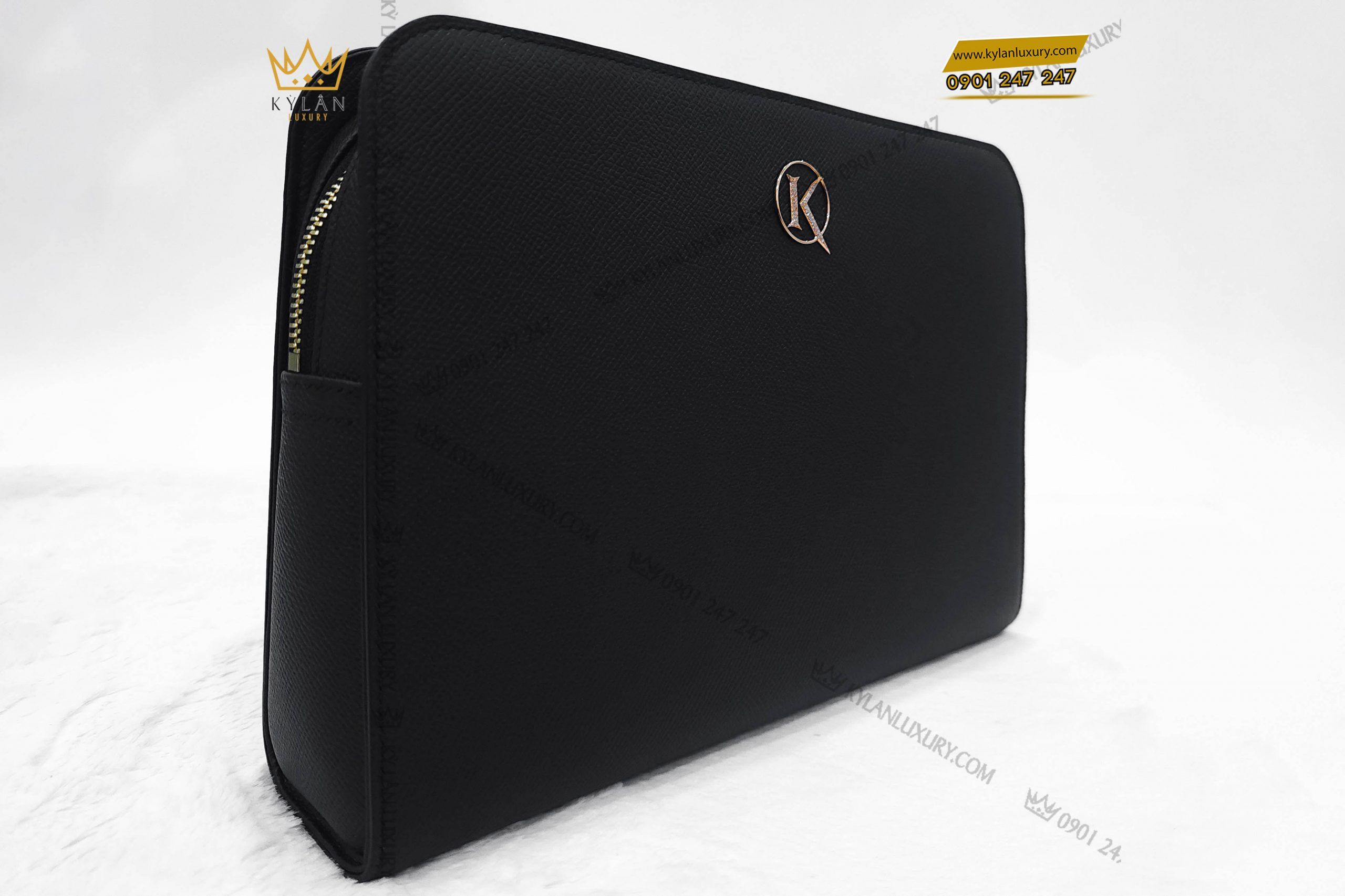 Kỳ Lân Luxury tui clutch cam tay chu k da epsom black 10 scaled Túi Clutch cầm tay chữ K da Epsom black