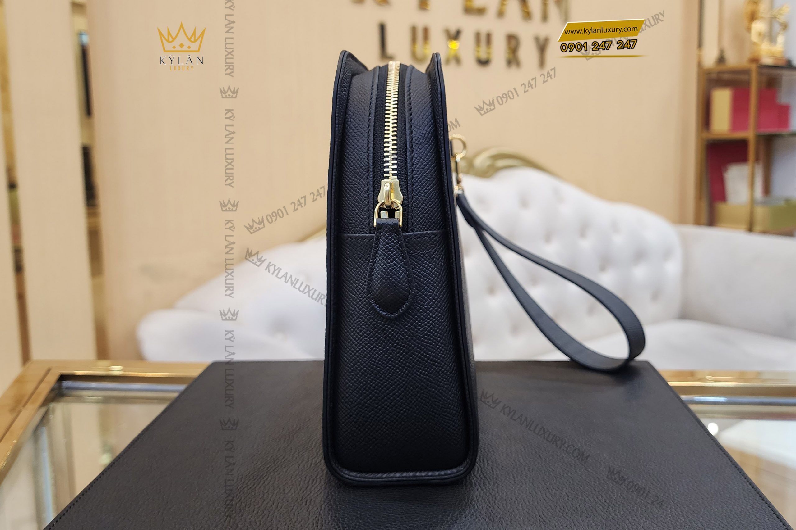 Kỳ Lân Luxury tui clutch cam tay chu k da epsom black 16 scaled Túi Clutch cầm tay chữ K da Epsom black