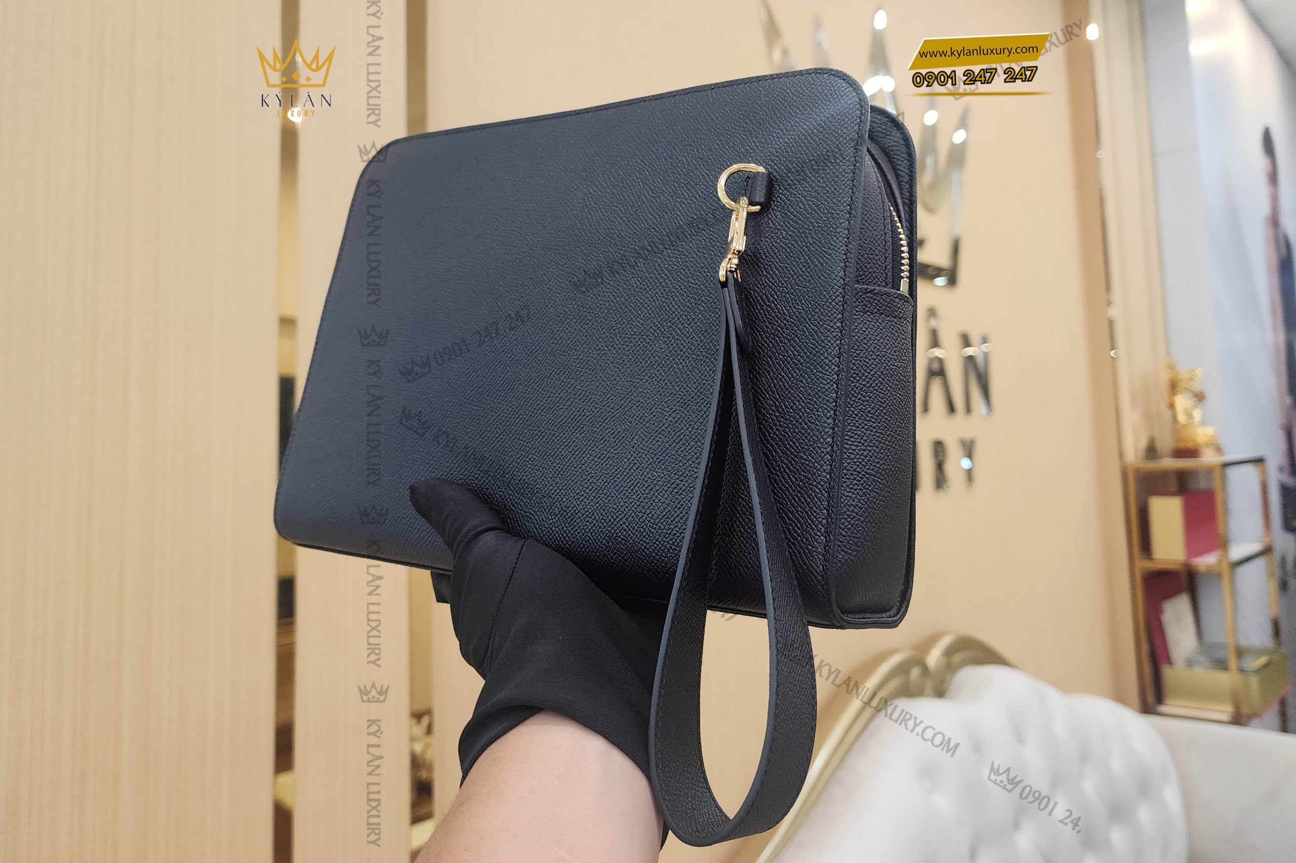 Kỳ Lân Luxury tui clutch cam tay chu k da epsom black 20 scaled Túi Clutch cầm tay chữ K da Epsom black