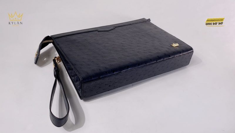 Kỳ Lân Luxury tui clutch da da dieu darkgray 1 1 Túi clutch da đà điểu dark gray