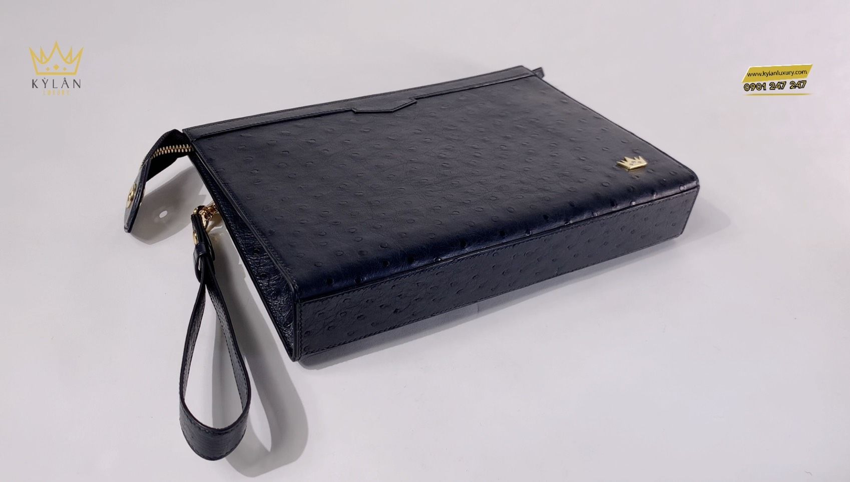 Kỳ Lân Luxury tui clutch da da dieu darkgray 1 Túi clutch da đà điểu dark gray