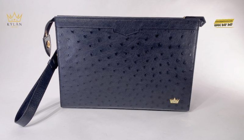 Kỳ Lân Luxury tui clutch da da dieu darkgray 9 1 Túi clutch da đà điểu dark gray