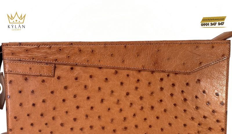 Túi clutch da đà điểu màu cam đất