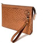 Túi clutch da đà điểu màu cam đất