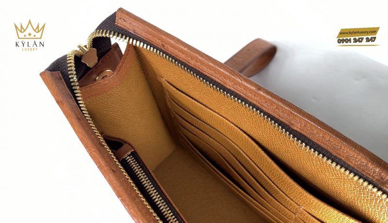 Túi clutch da đà điểu màu cam đất