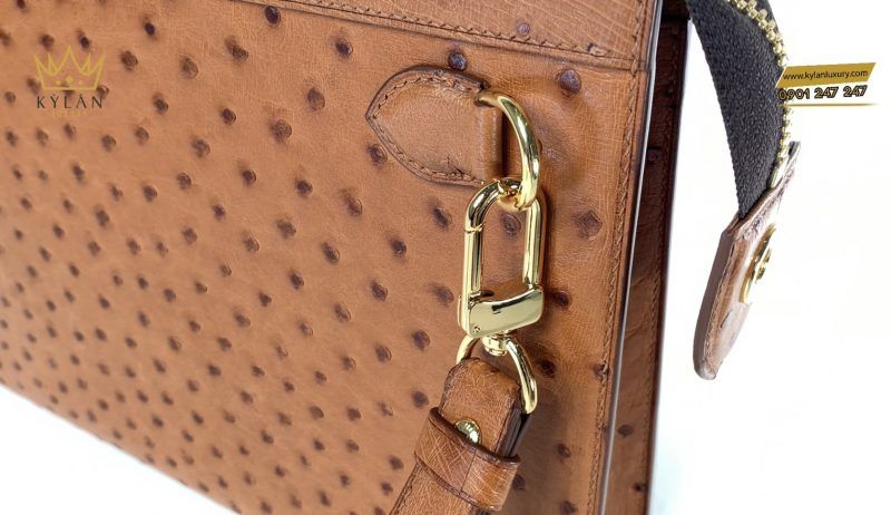 Túi clutch da đà điểu màu cam đất
